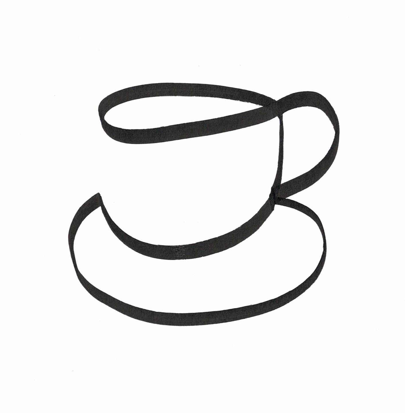 Kloss im Hals Trinken (Skizze: Kaffeetasse/Teetasse auf Unterteller in einem Strich gezeichnet)