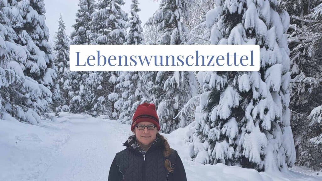 Lebenswunschzettel. Porträt von Susanne im schneebedeckten Wald