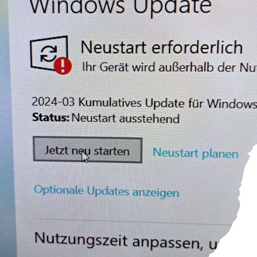Screenshot: Windows-Update, Neustart erforderlich
