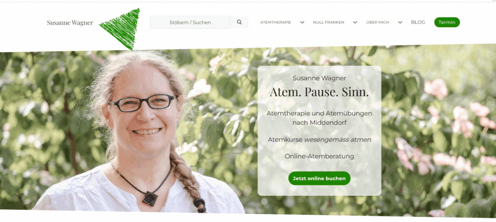 Screenshot Startseite mit Porträt Susanne