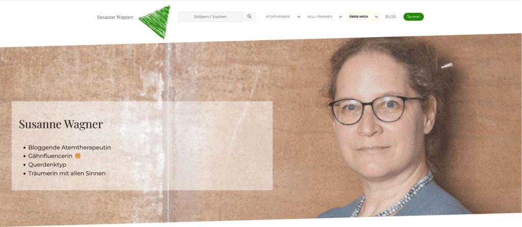 Screenshot Über-Mich-Seite mit Porträt Susanne